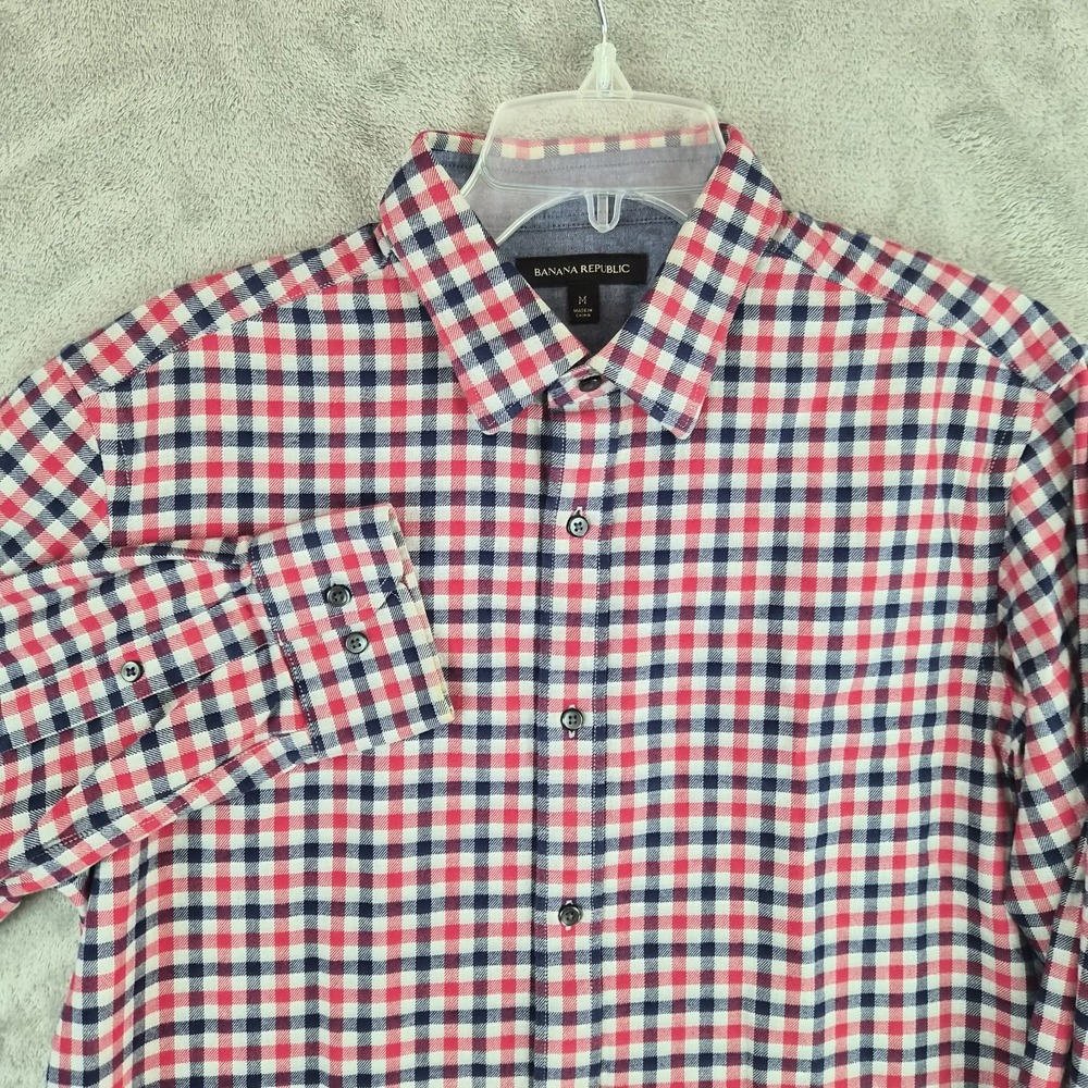 Banana Republic Plaid Flannel Shirt Mens Medium Red Blue Check Long Sleeve